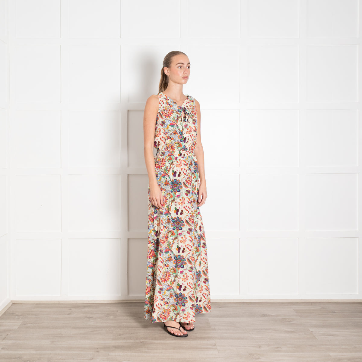 Ridley Multi Floral Print Sleeveless Smock Waist Maxi Dress