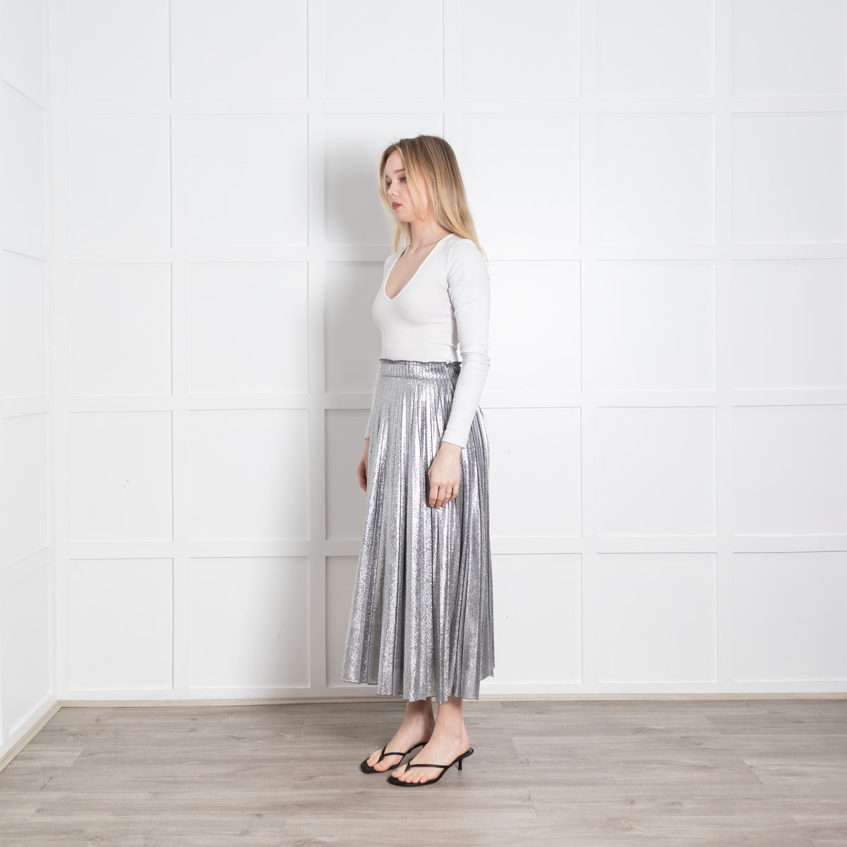Weekend Max Mara Silver Pleated Midi Skirt