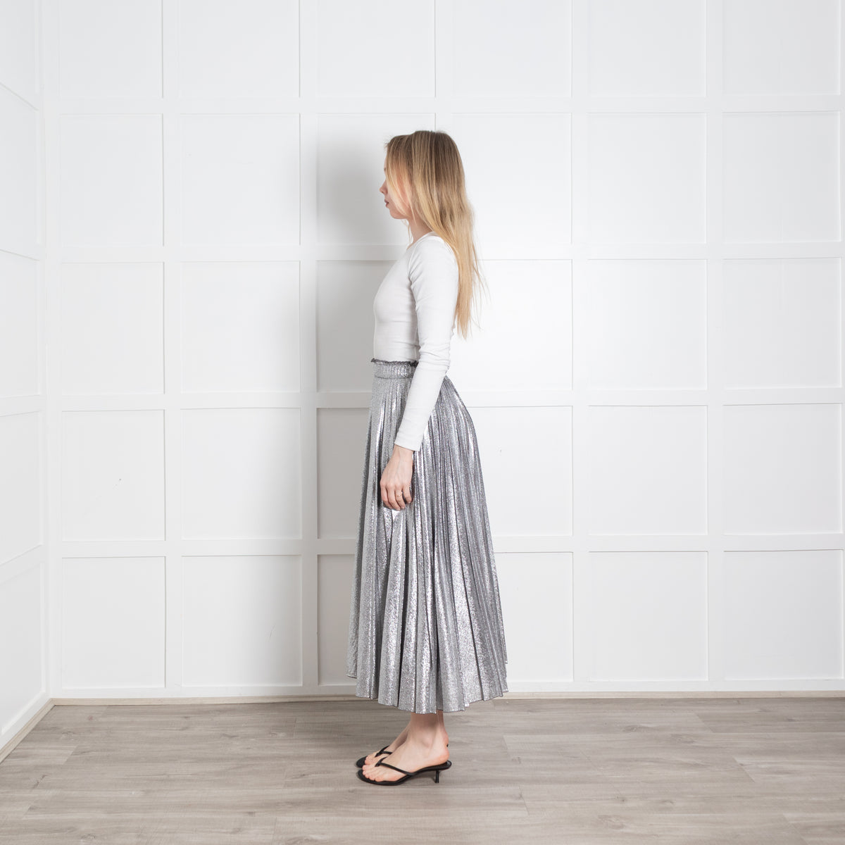 Weekend Max Mara Silver Pleated Midi Skirt