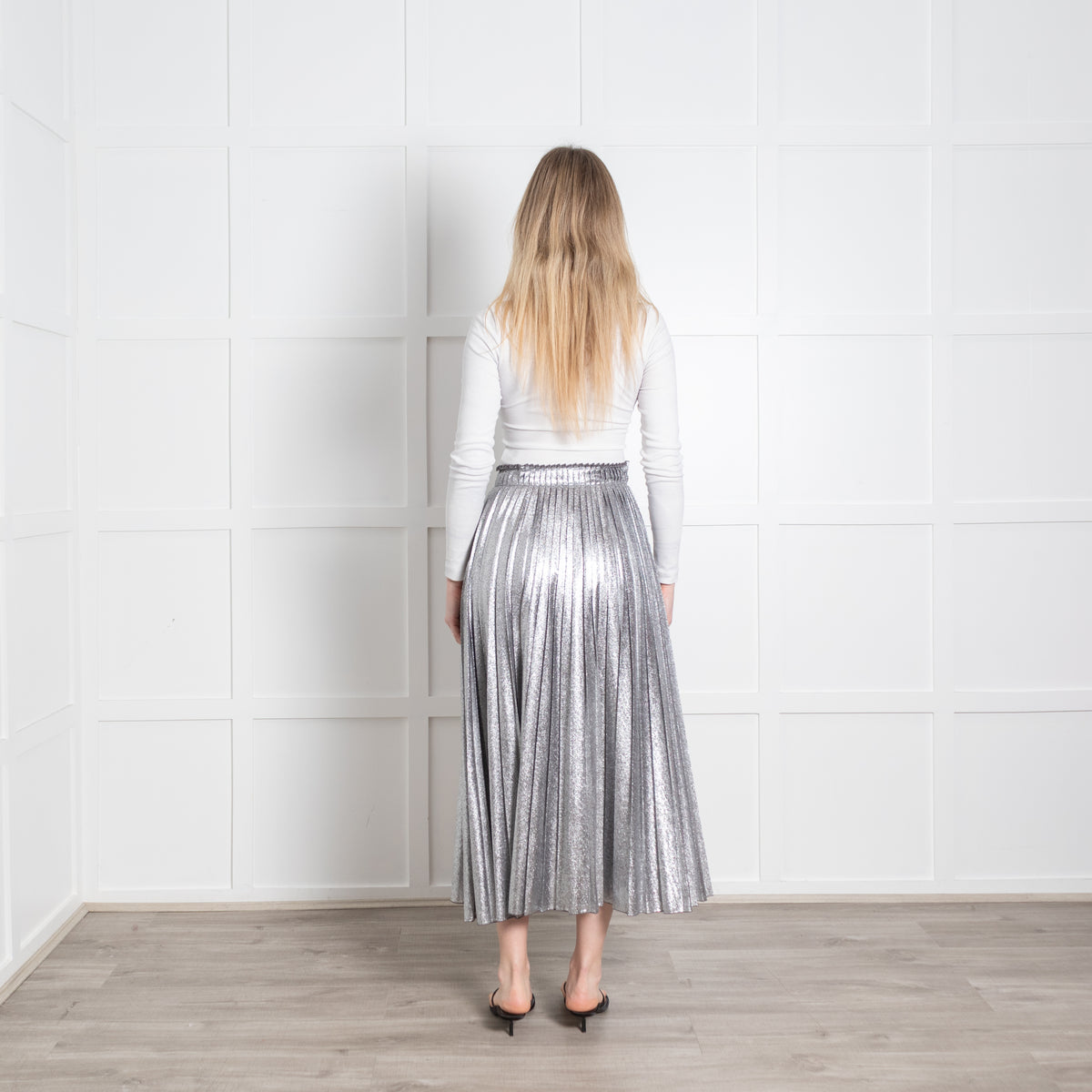 Weekend Max Mara Silver Pleated Midi Skirt