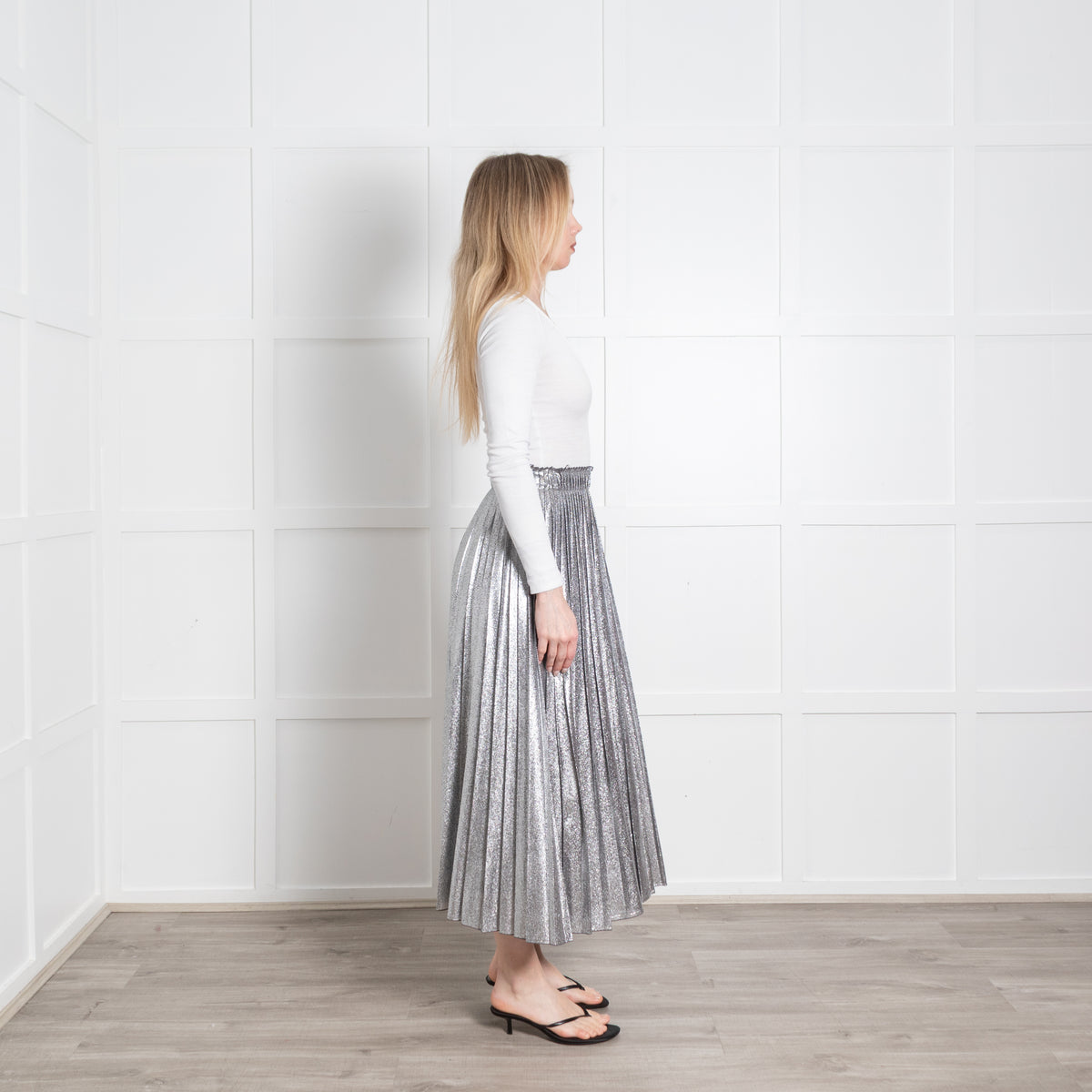 Weekend Max Mara Silver Pleated Midi Skirt