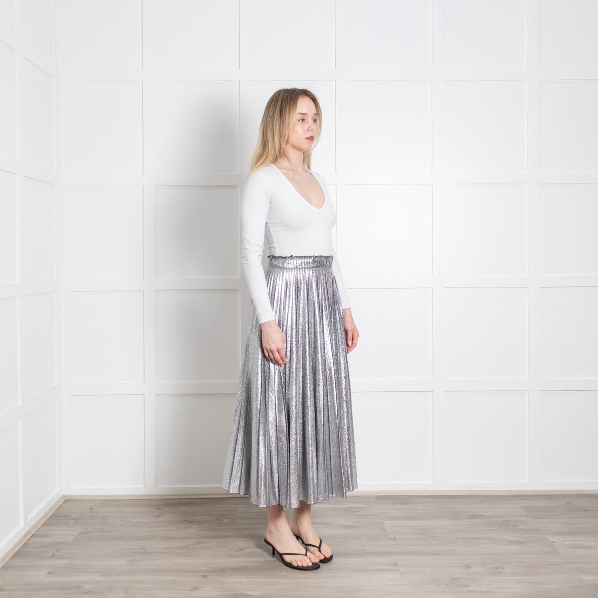 Weekend Max Mara Silver Pleated Midi Skirt