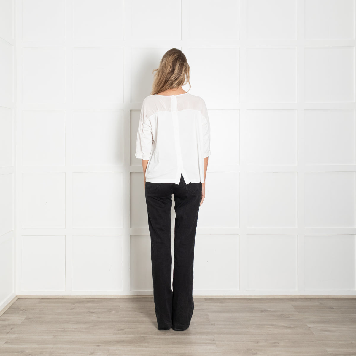 Transit White Stretch Crepe Back Button Blouse