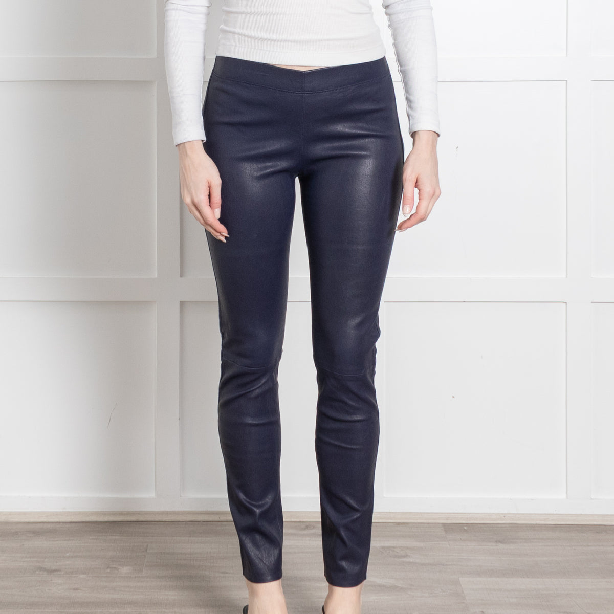 Joseph Navy Blue Leather Leggings
