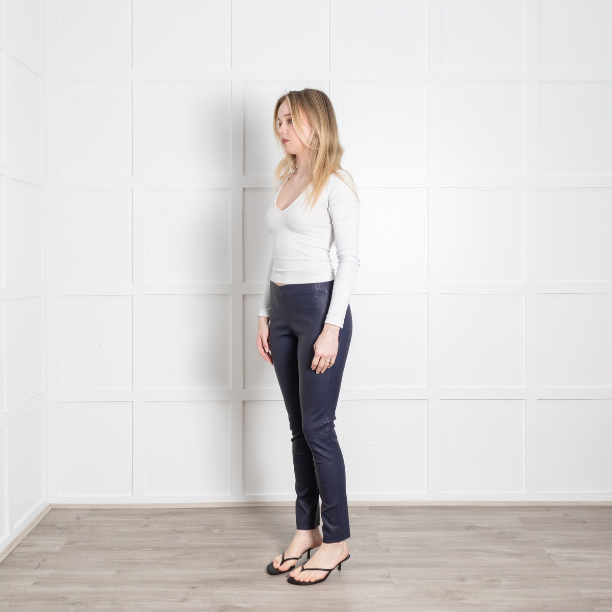 Joseph Navy Blue Leather Leggings