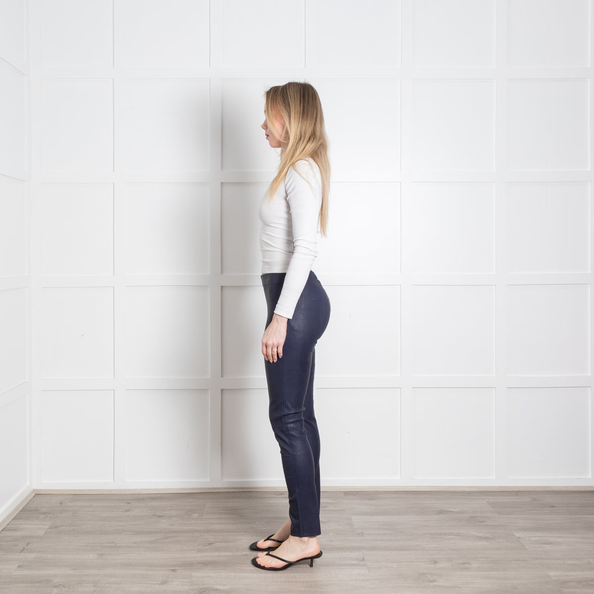 Joseph Navy Blue Leather Leggings