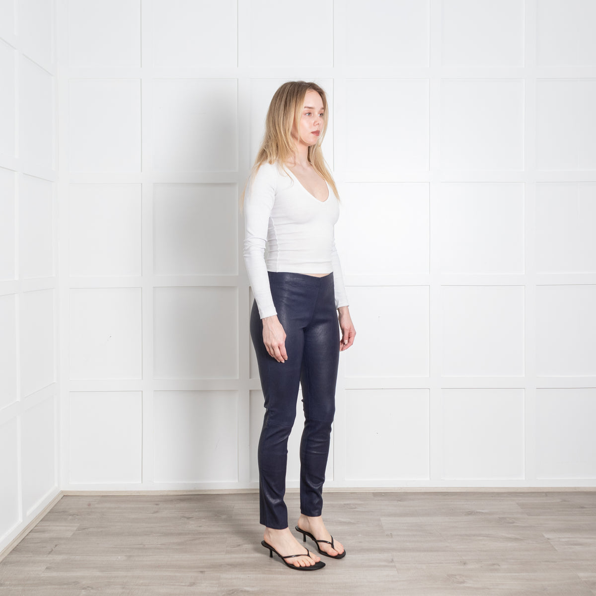 Joseph Navy Blue Leather Leggings