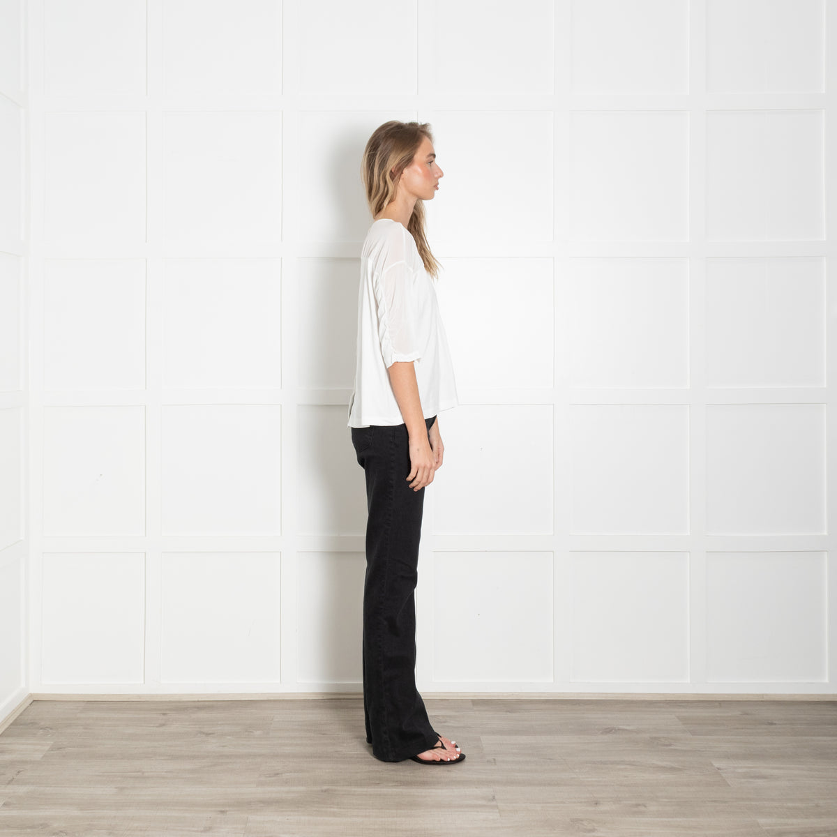Transit White Stretch Crepe Back Button Blouse