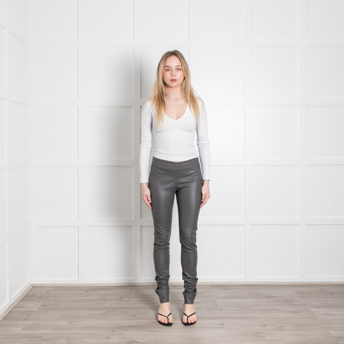 Joseph Grey Leather Leggings