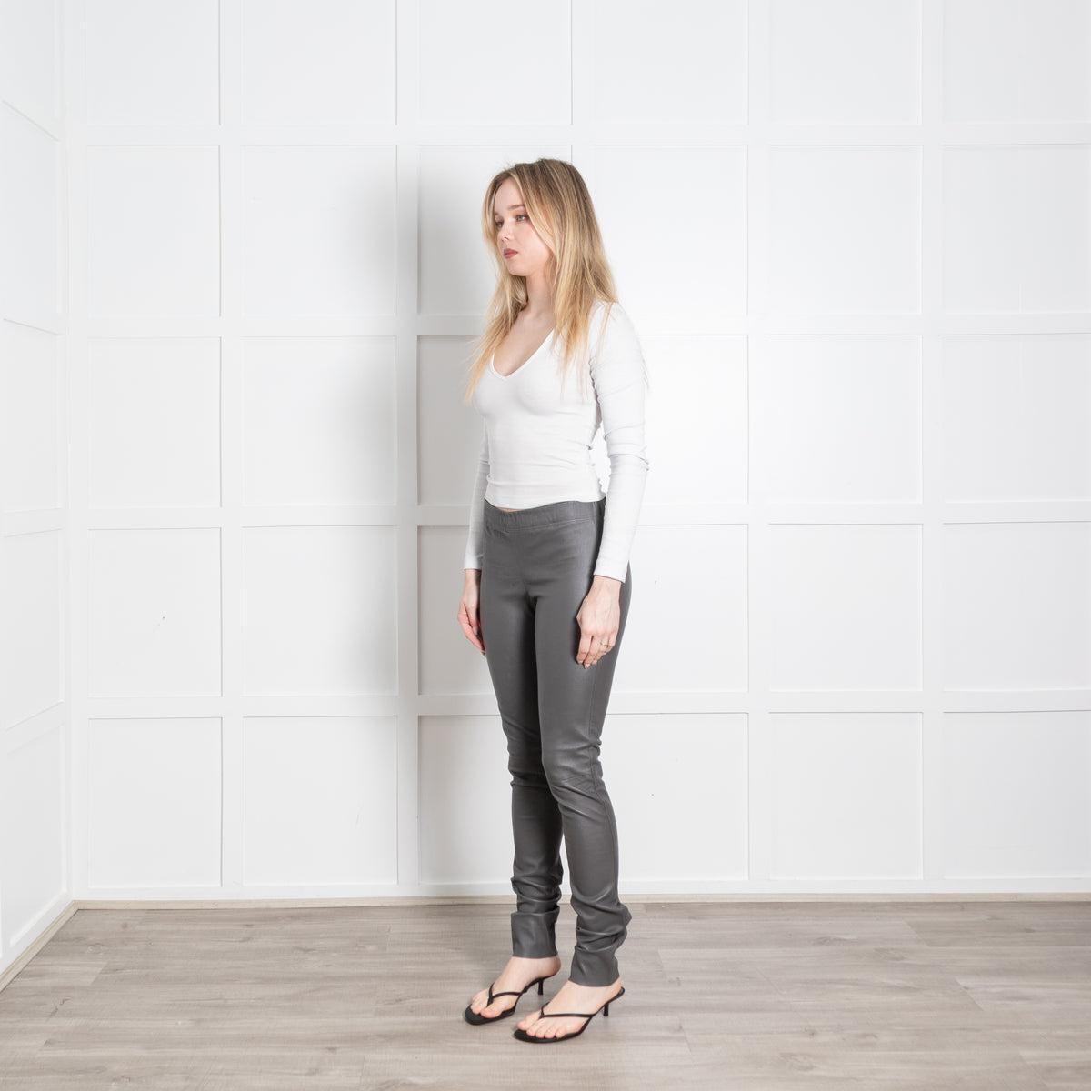 Joseph Grey Leather Leggings