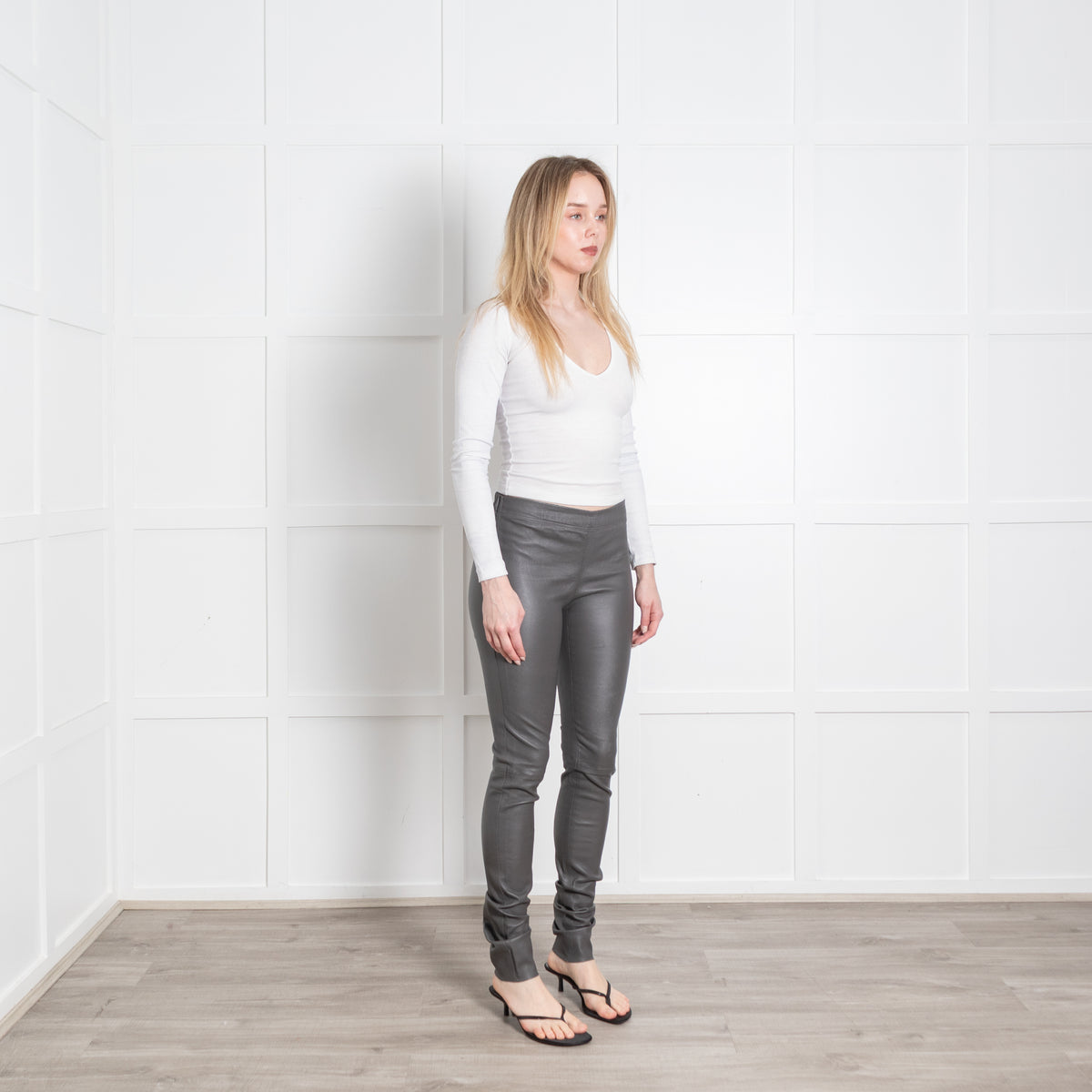 Joseph Grey Leather Leggings