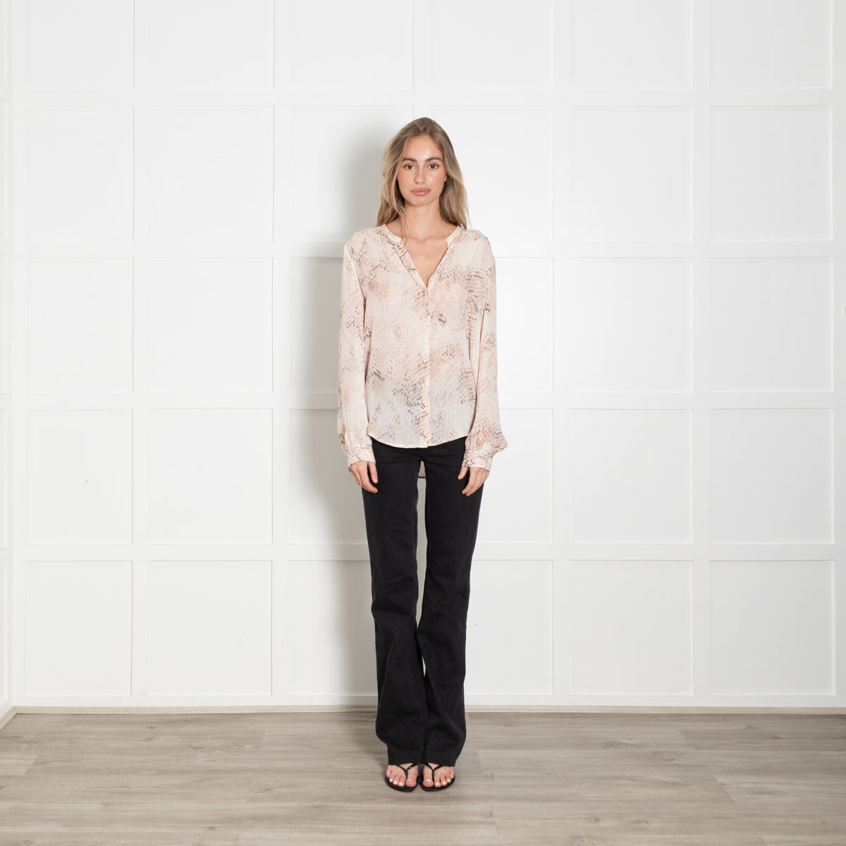 L'Agence Pale Pink Snake Silk Blouse