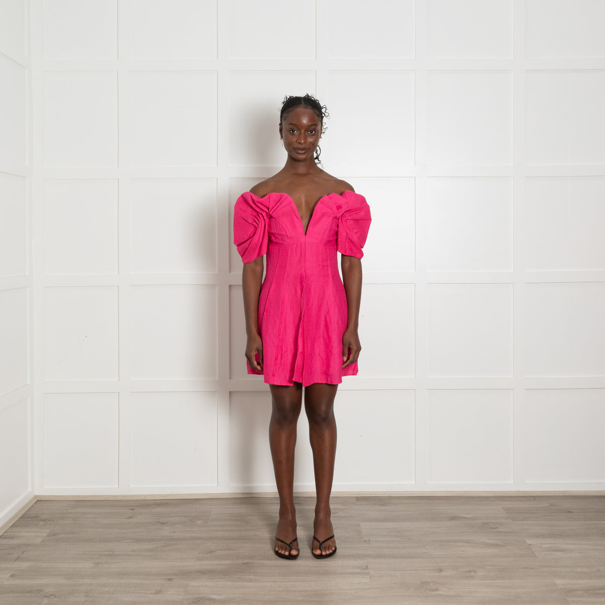 Cult Gaia Bright Pink Dramatic Shoulder Mini Dress