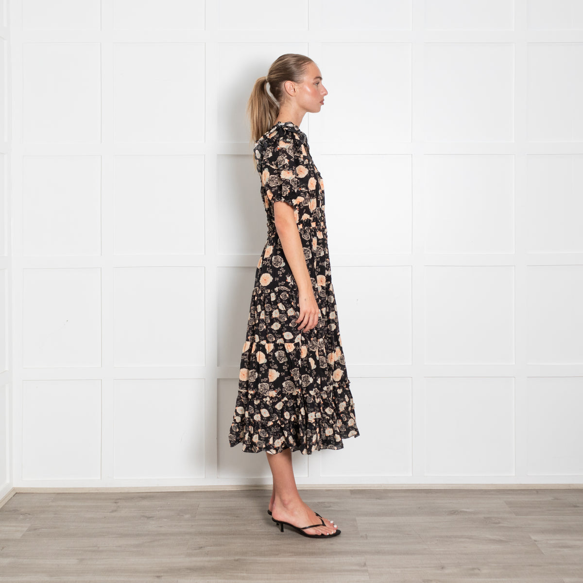 Ulla Johnson Irvette Black Floral Puff Sleeve Dress