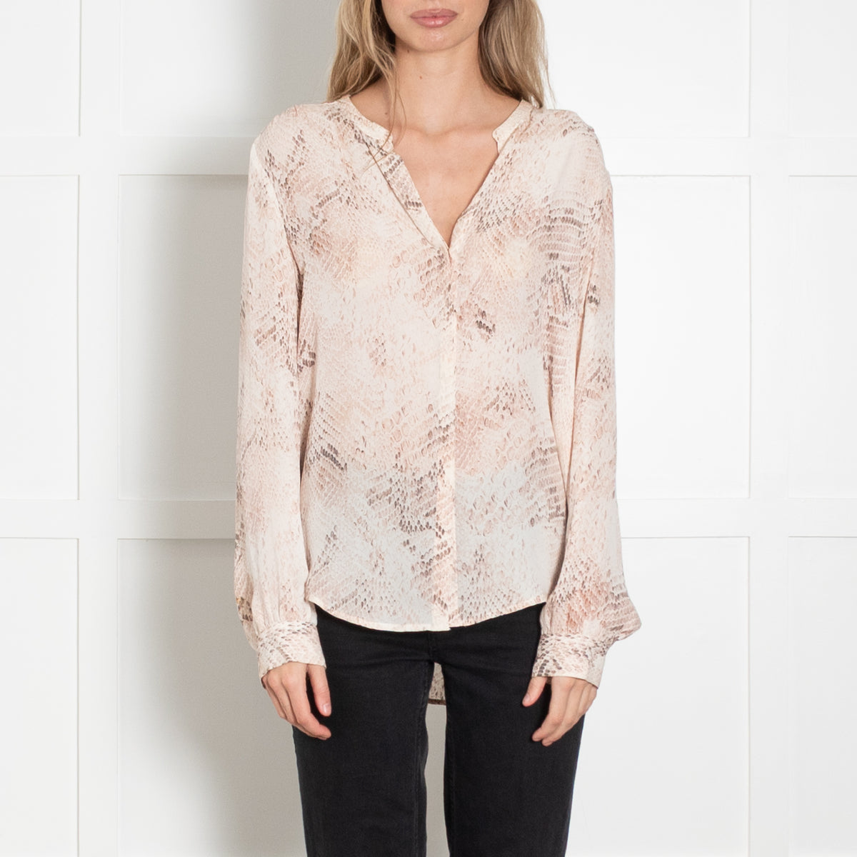 L'Agence Pale Pink Snake Silk Blouse