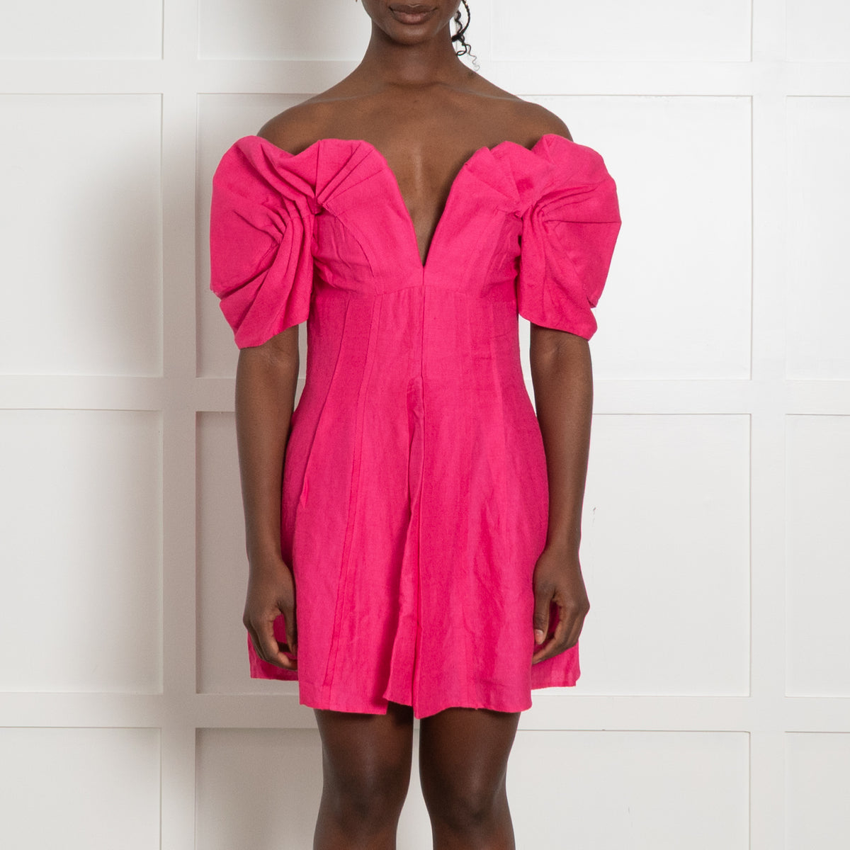 Cult Gaia Bright Pink Dramatic Shoulder Mini Dress