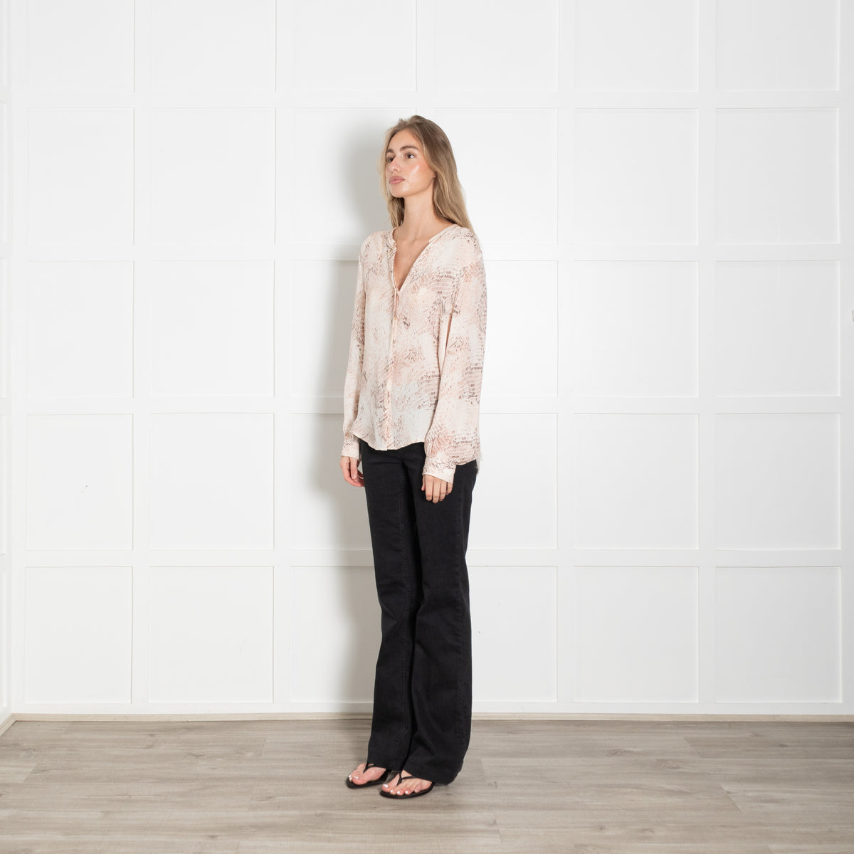 L'Agence Pale Pink Snake Silk Blouse