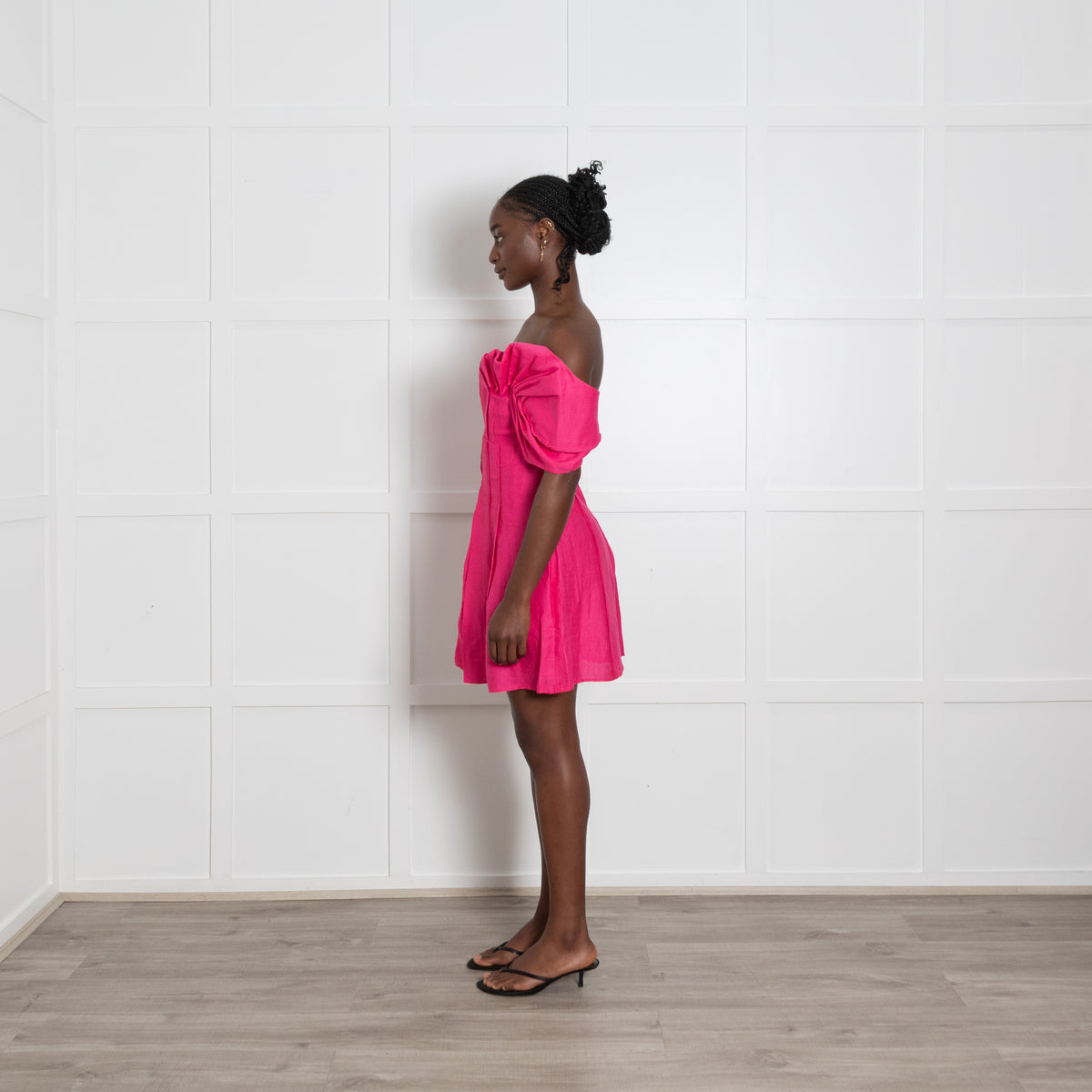 Cult Gaia Bright Pink Dramatic Shoulder Mini Dress