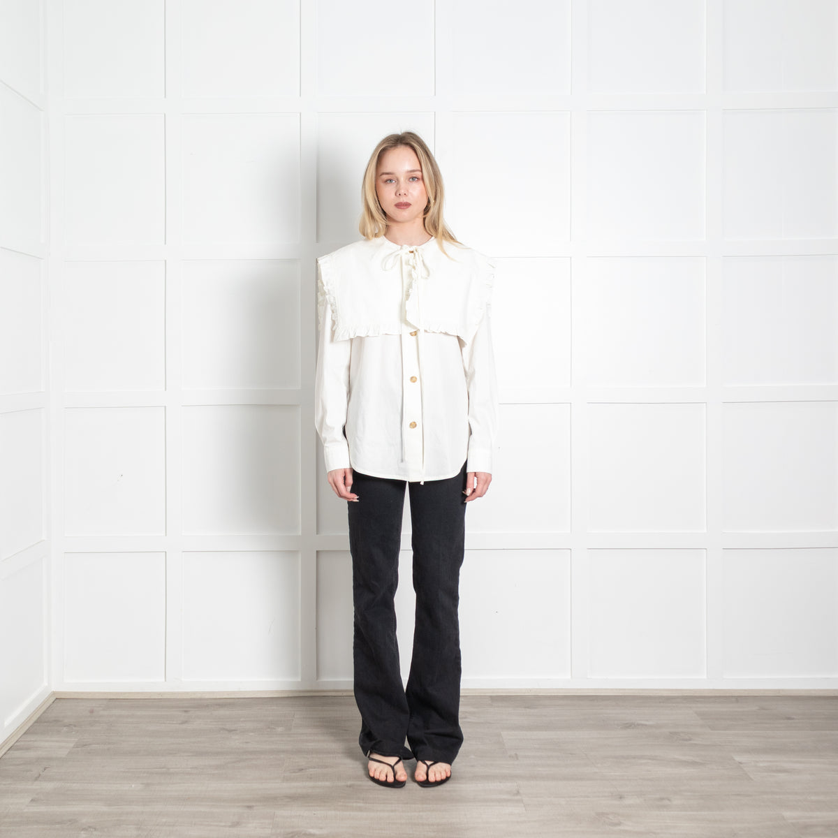 Rejina Pyo Cream Large Frilled Collar Cotton Shirt