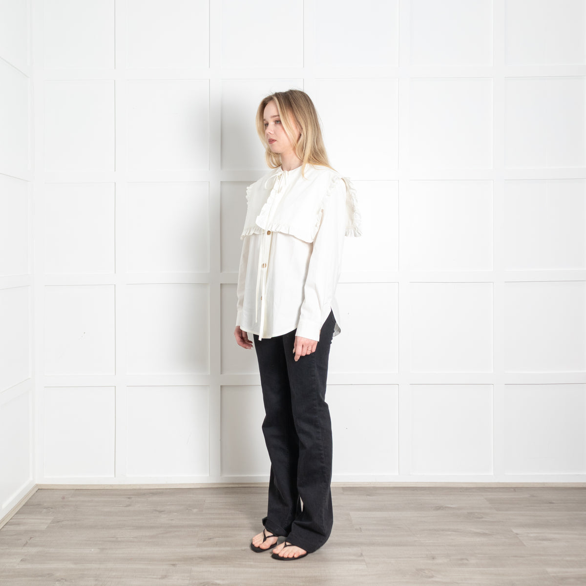 Rejina Pyo Cream Large Frilled Collar Cotton Shirt