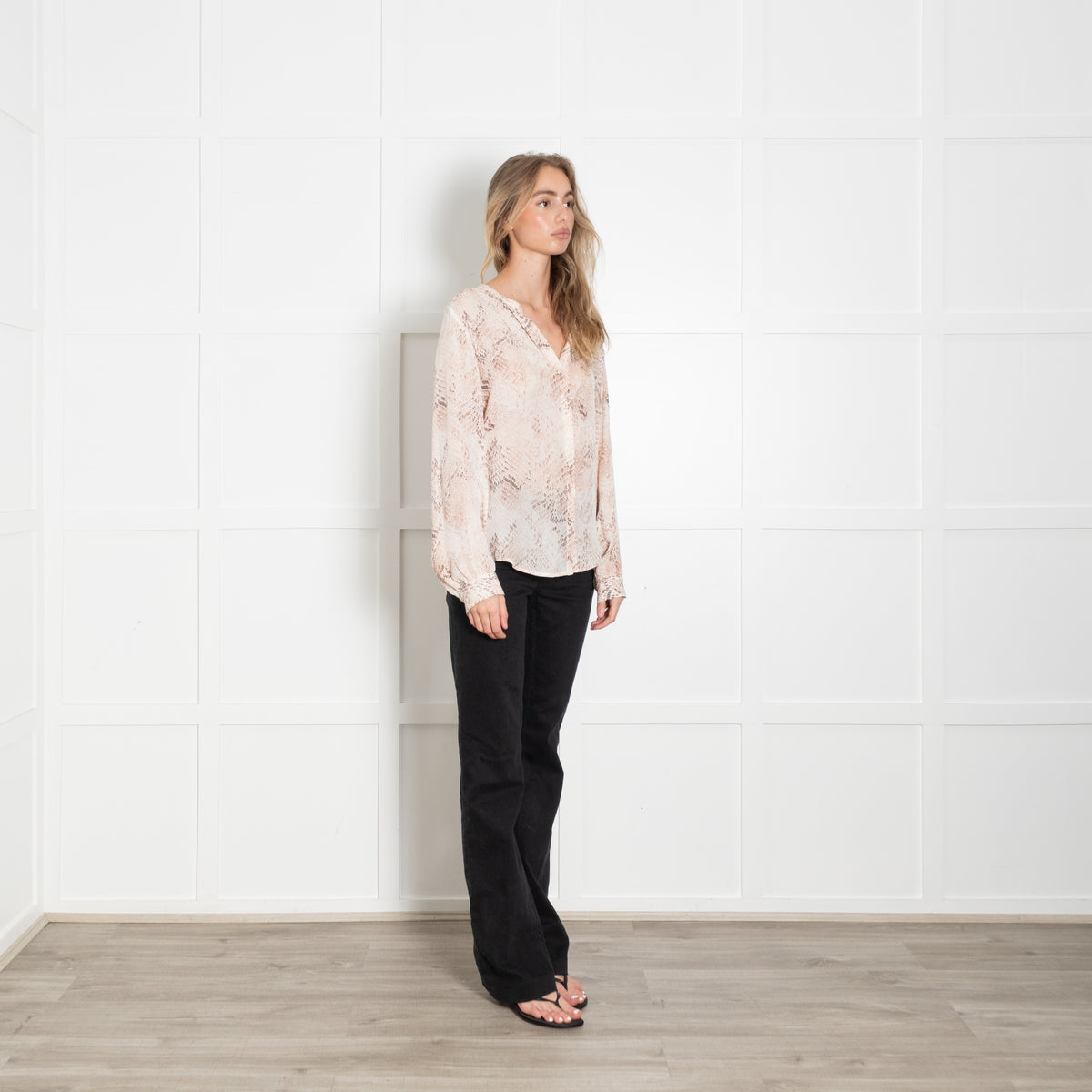 L'Agence Pale Pink Snake Silk Blouse