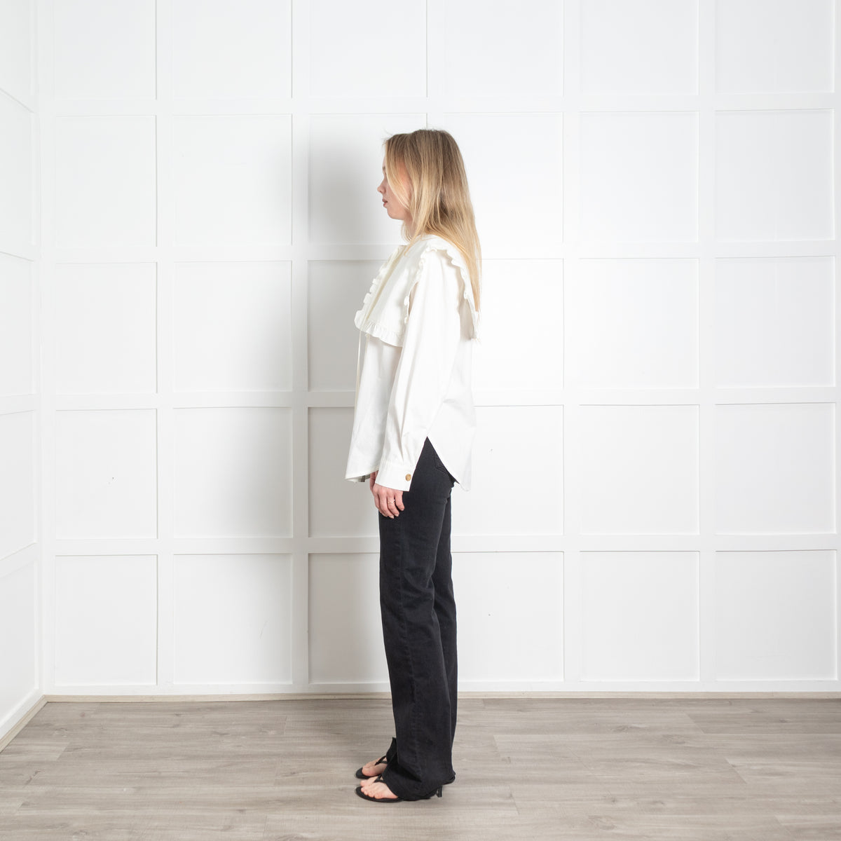 Rejina Pyo Cream Large Frilled Collar Cotton Shirt