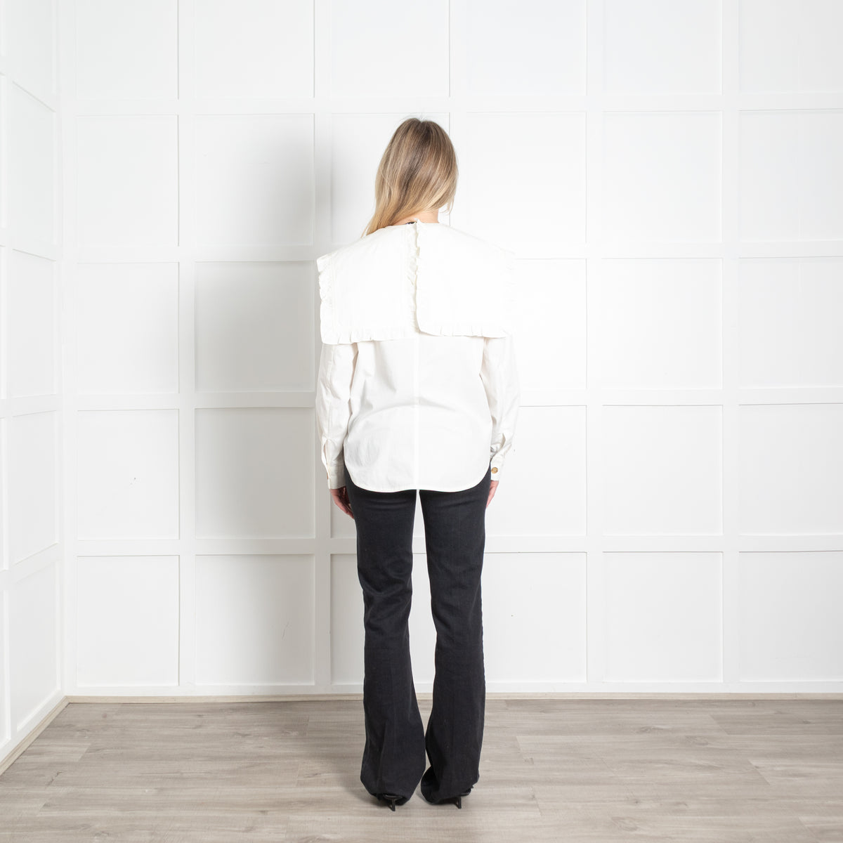 Rejina Pyo Cream Large Frilled Collar Cotton Shirt