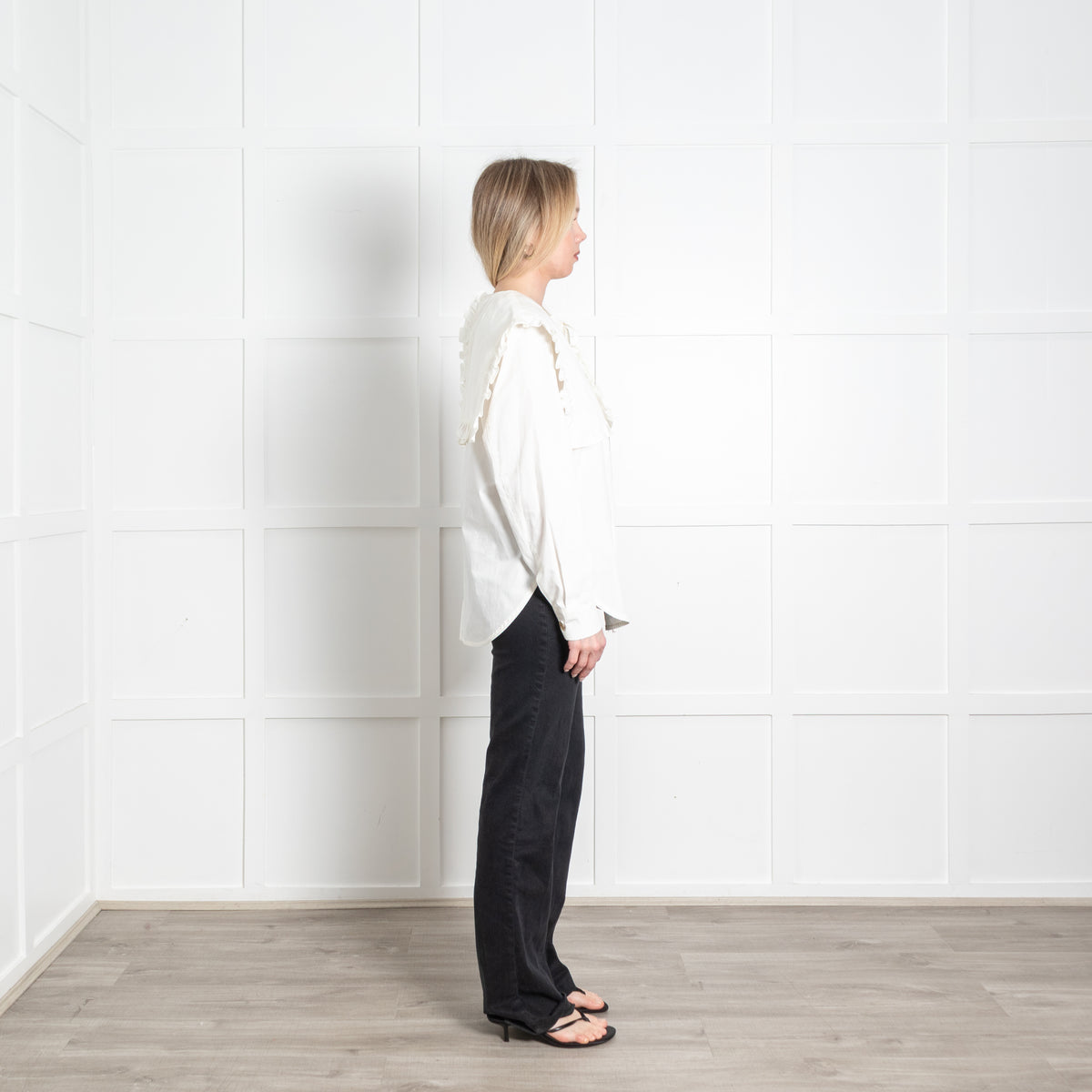 Rejina Pyo Cream Large Frilled Collar Cotton Shirt