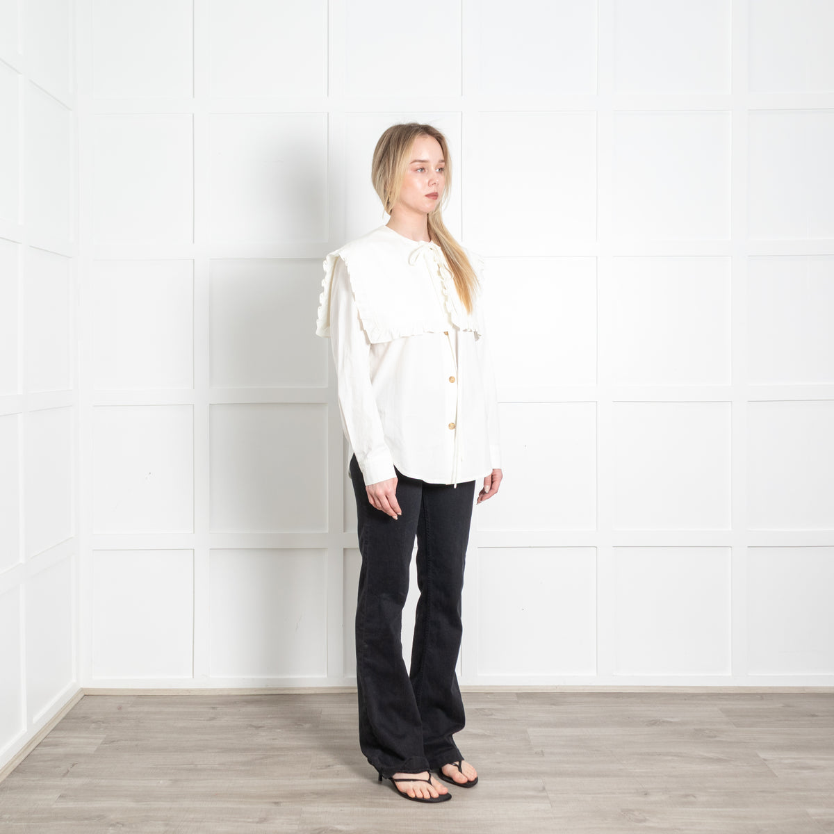 Rejina Pyo Cream Large Frilled Collar Cotton Shirt