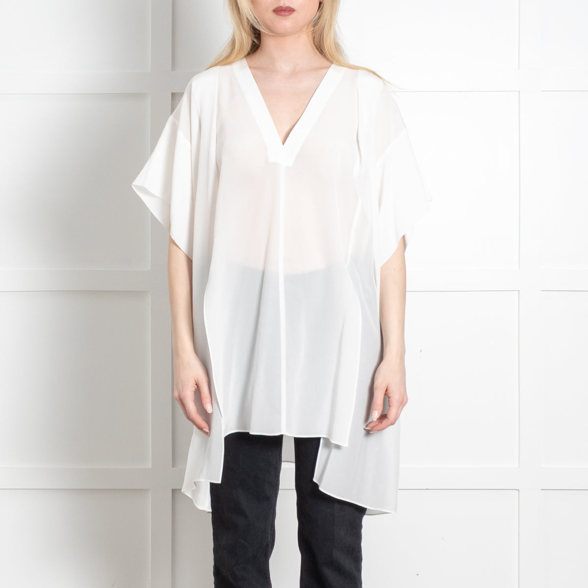 Raey Ivory Silk Split Seam Short Sleeve Oversized Tunic Top