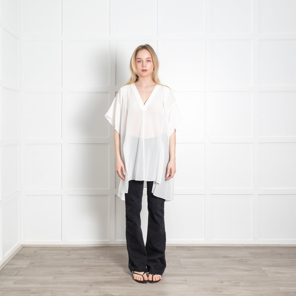 Raey Ivory Silk Split Seam Short Sleeve Oversized Tunic Top