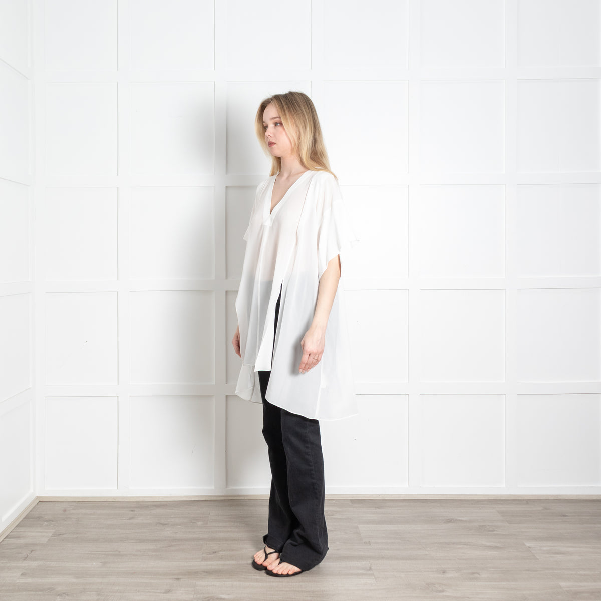 Raey Ivory Silk Split Seam Short Sleeve Oversized Tunic Top