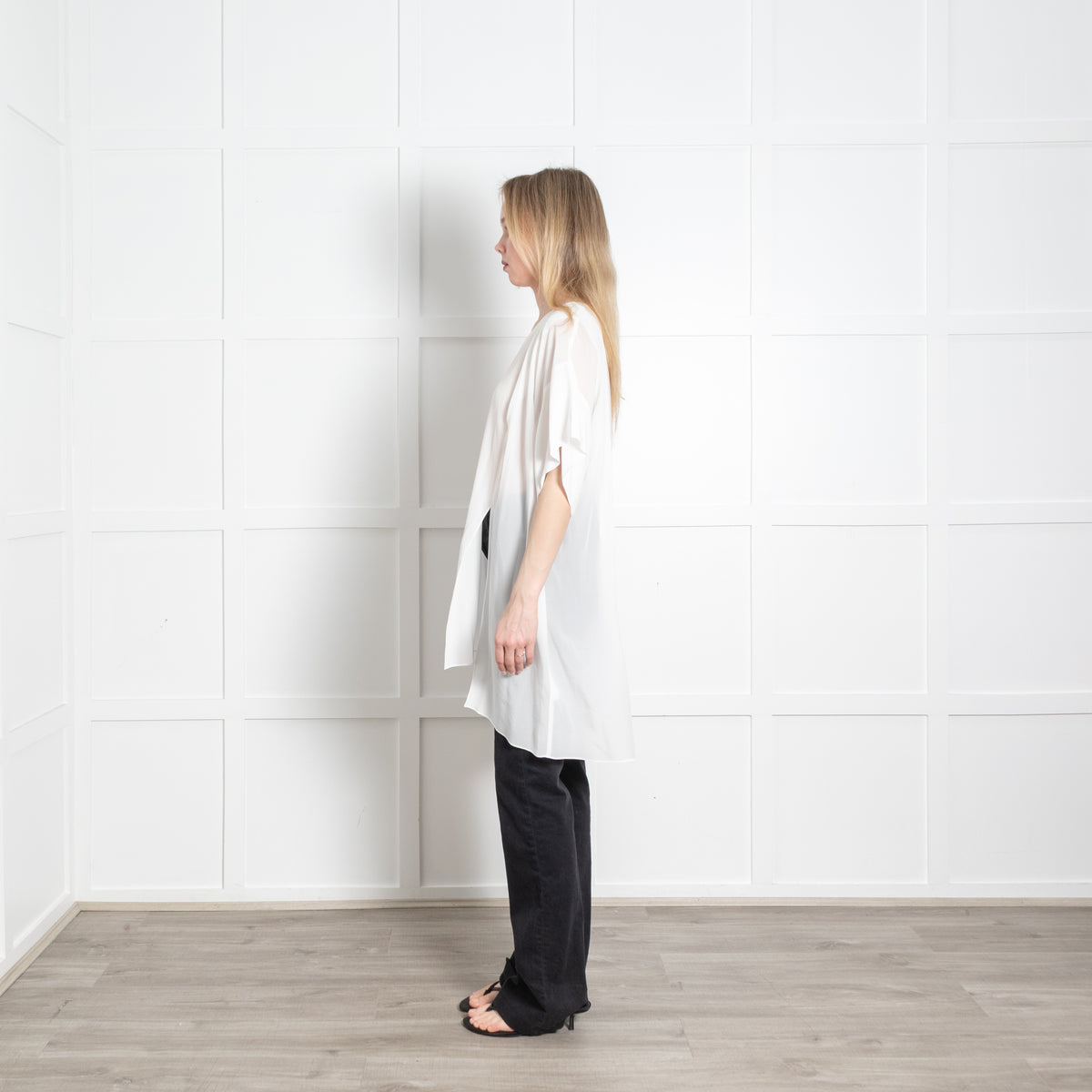 Raey Ivory Silk Split Seam Short Sleeve Oversized Tunic Top