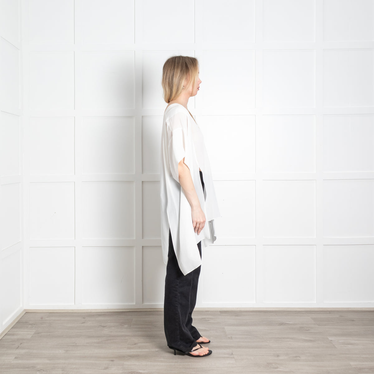 Raey Ivory Silk Split Seam Short Sleeve Oversized Tunic Top