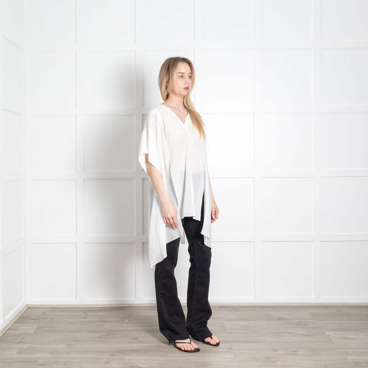 Raey Ivory Silk Split Seam Short Sleeve Oversized Tunic Top