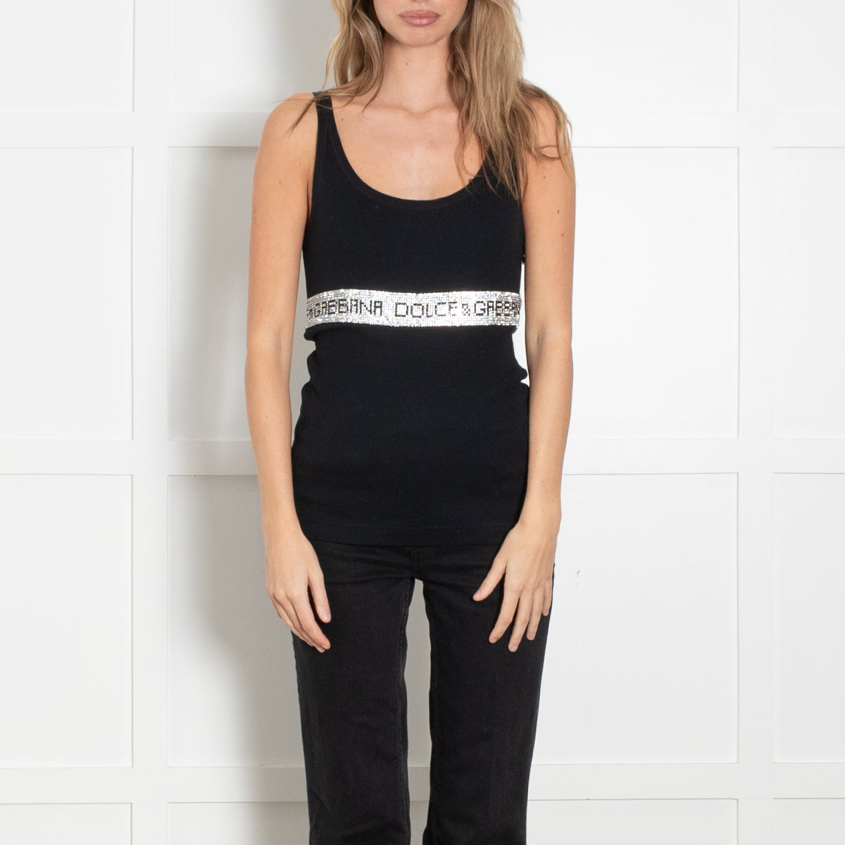 Dolce & Gabbana Black Diamante Logo Vest with Side Zip