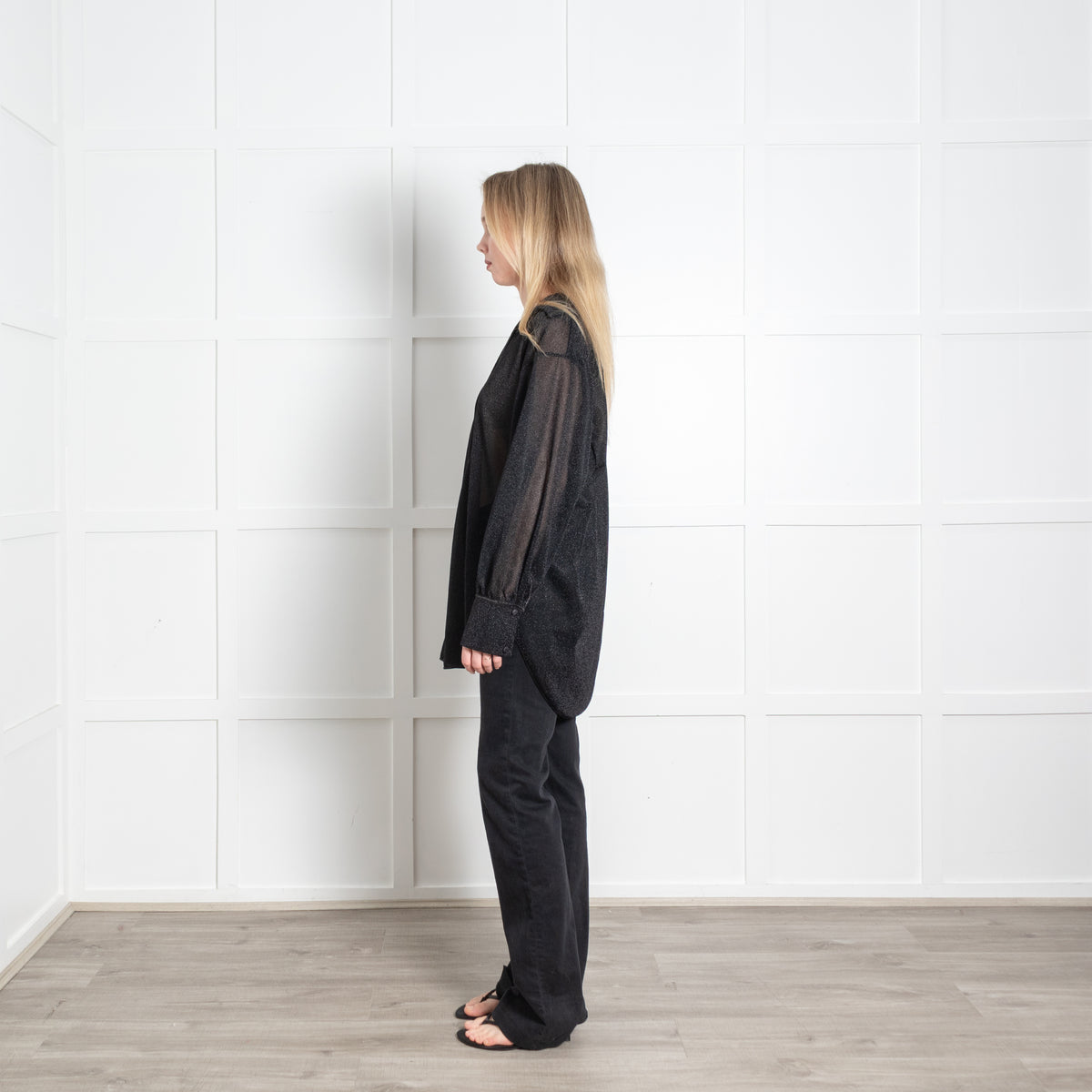 Oseree Black Lurex Sheer Oversized Blouse