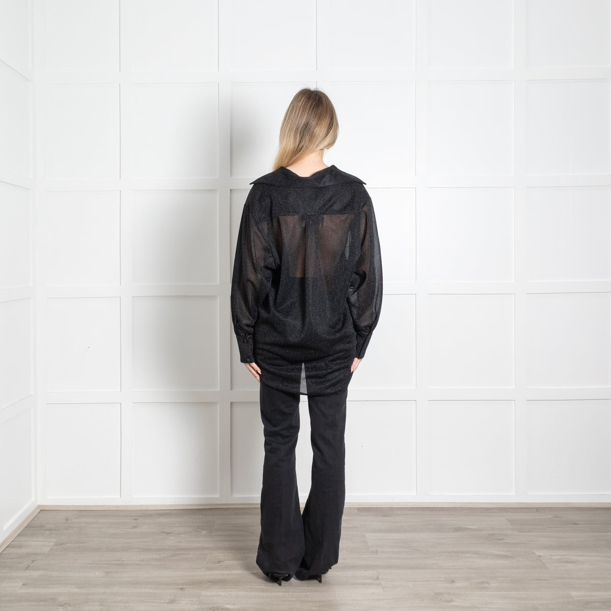 Oseree Black Lurex Sheer Oversized Blouse