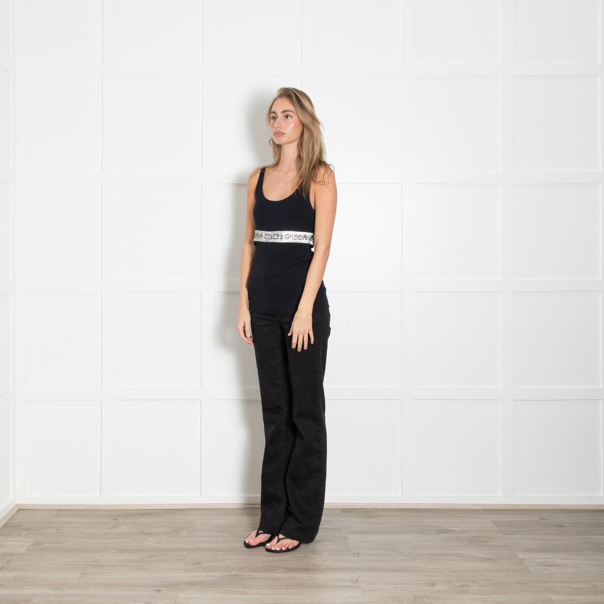 Dolce & Gabbana Black Diamante Logo Vest with Side Zip