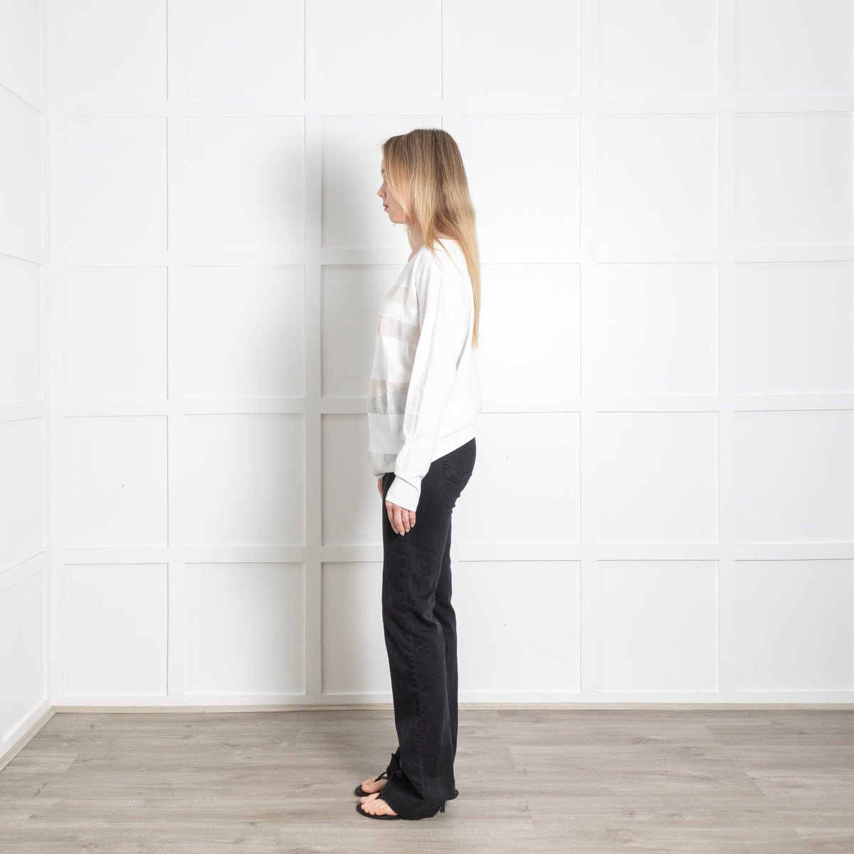 Sarah Pacini White Net Panels V-Neck Top
