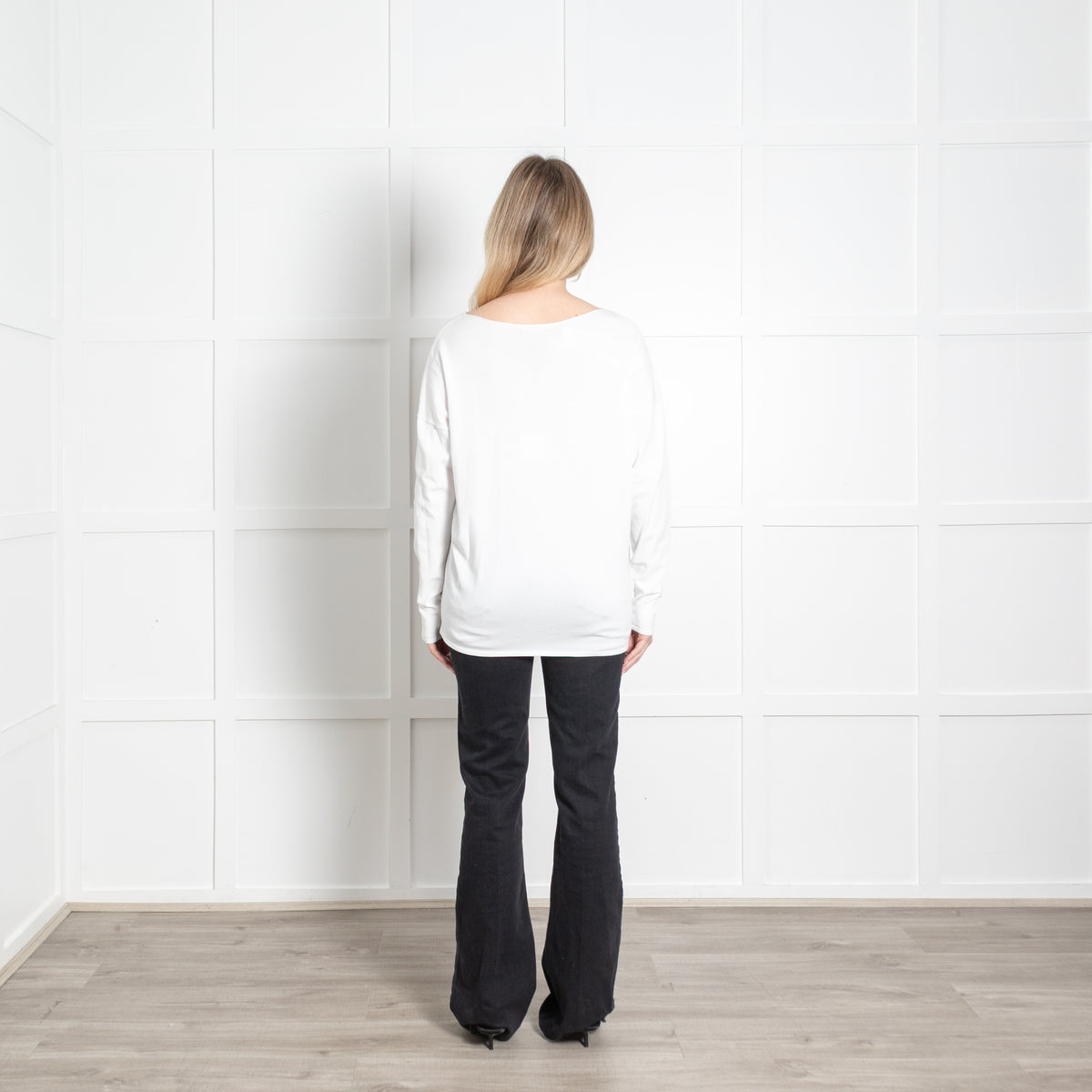 Sarah Pacini White Net Panels V-Neck Top