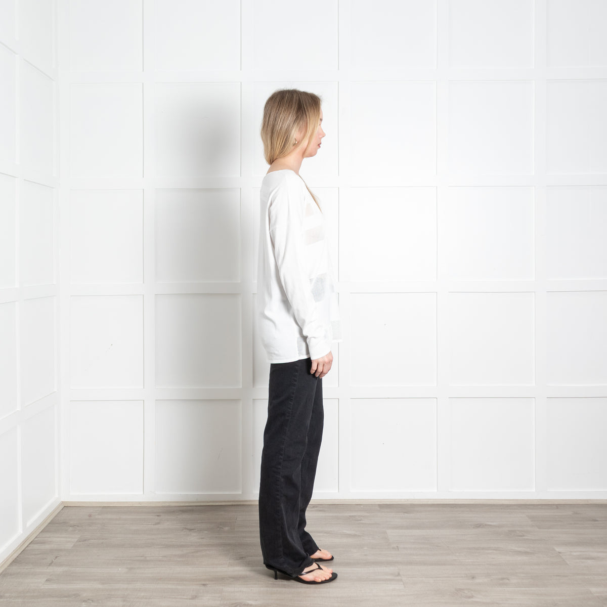 Sarah Pacini White Net Panels V-Neck Top