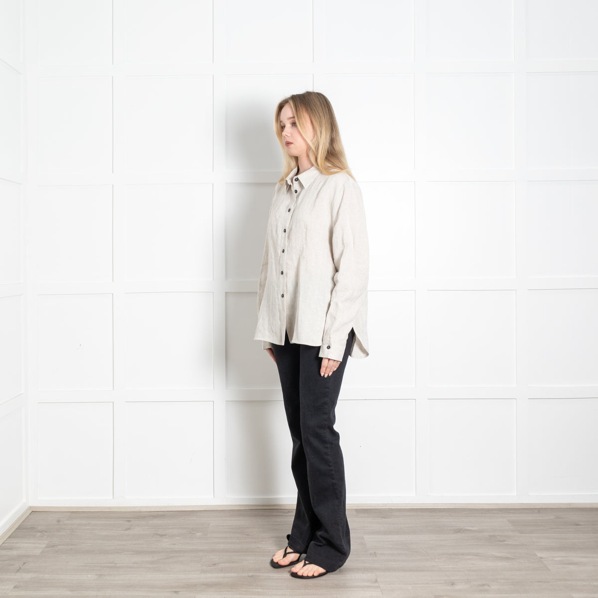 Sarah Pacini Beige Shimmer Linen Oversized Shirt