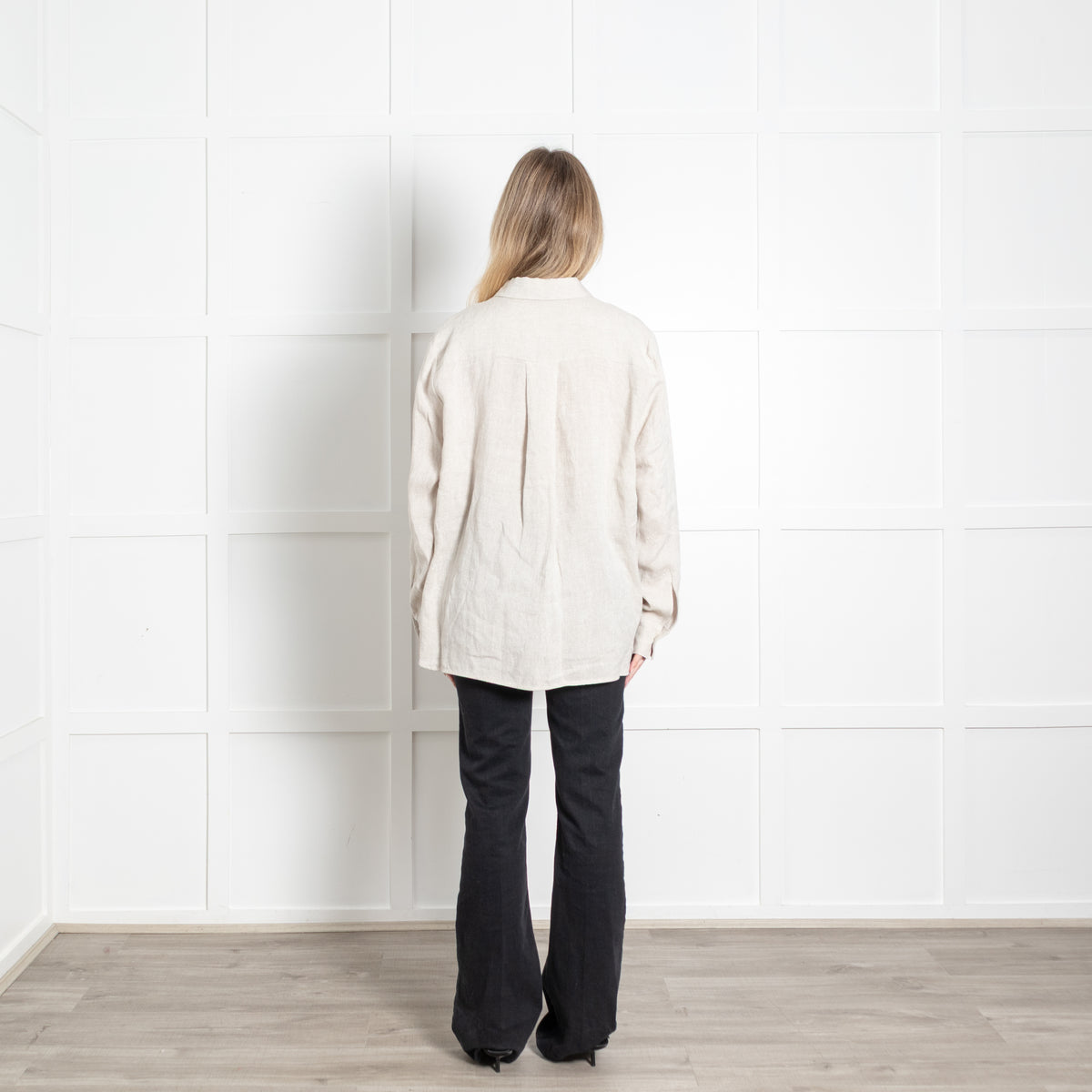 Sarah Pacini Beige Shimmer Linen Oversized Shirt
