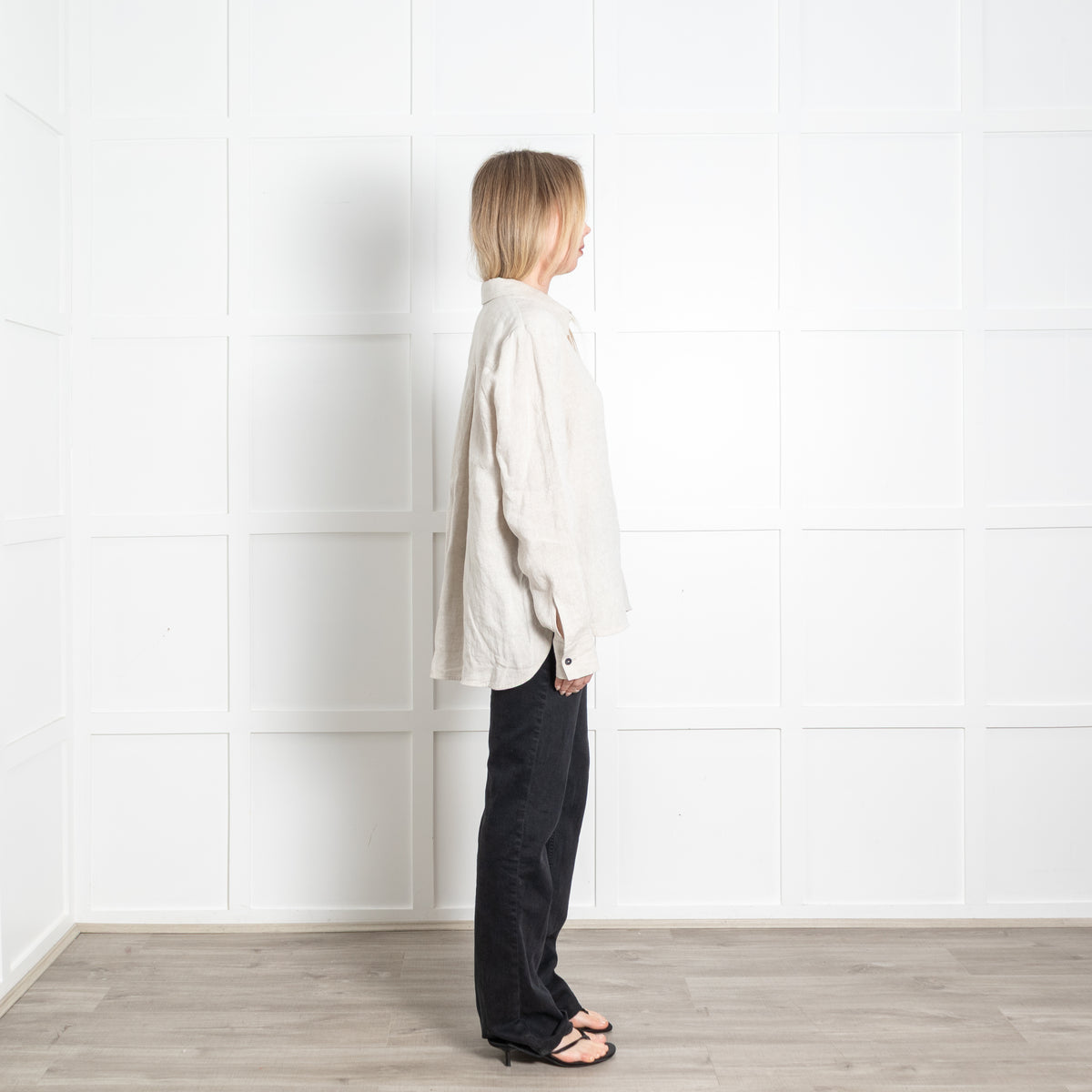 Sarah Pacini Beige Shimmer Linen Oversized Shirt