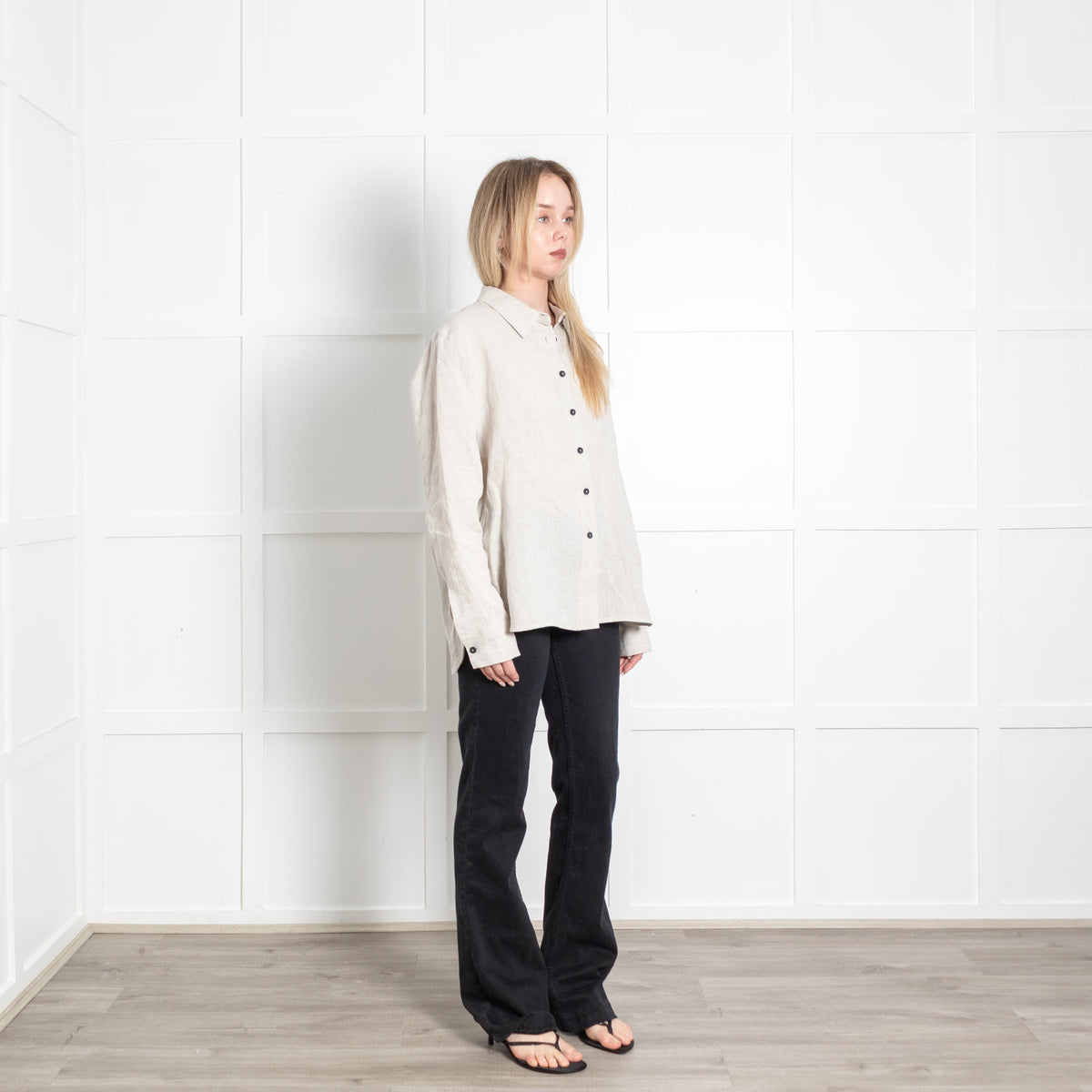 Sarah Pacini Beige Shimmer Linen Oversized Shirt