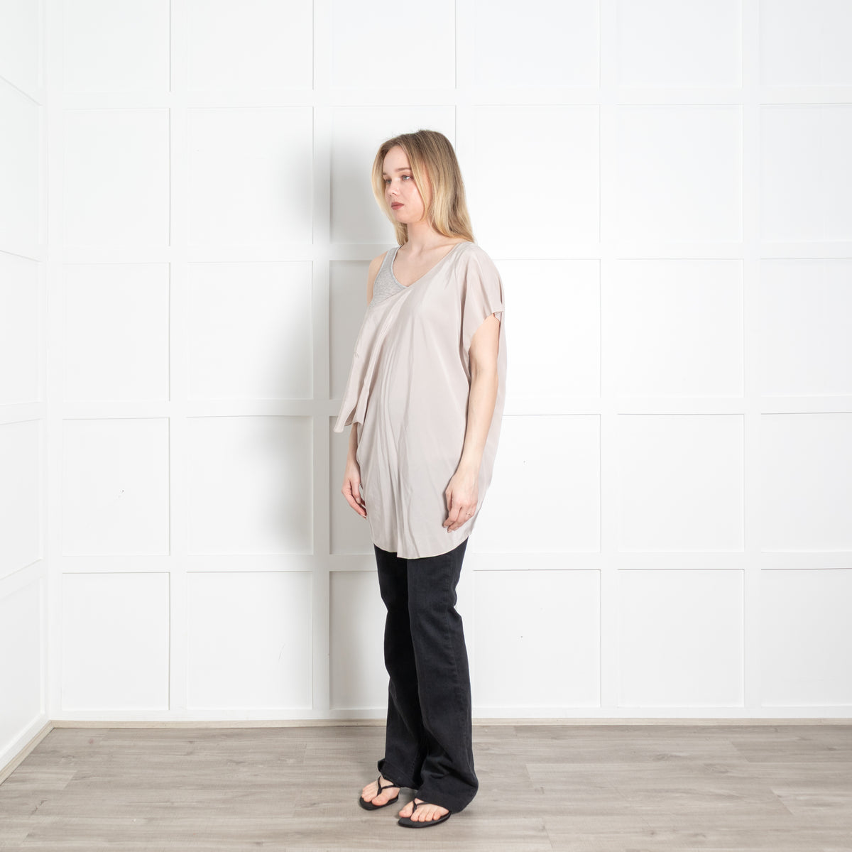 Sportmax Beige Silk Grey Vest Detail Insert Sleeveless Top