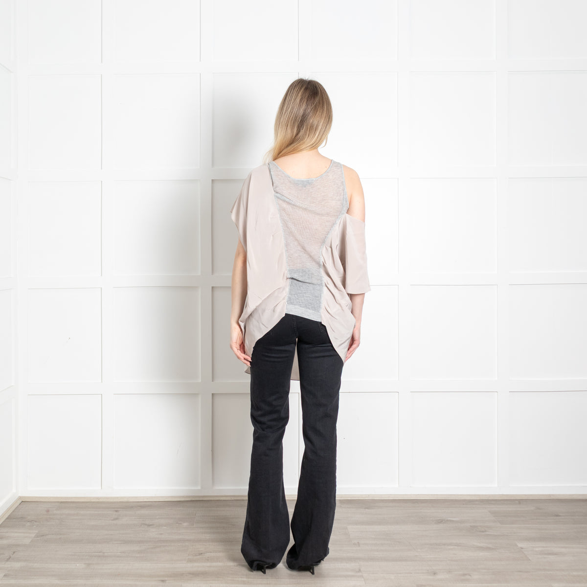 Sportmax Beige Silk Grey Vest Detail Insert Sleeveless Top