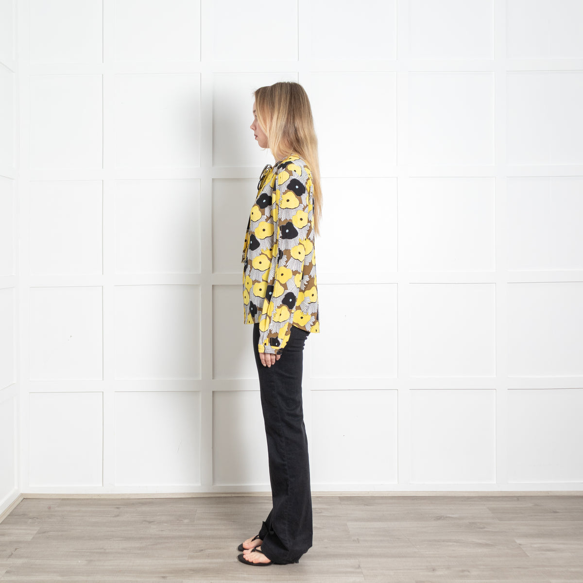 Diane Von Furstenberg Yellow Black Floral Long Sleeve Blouse