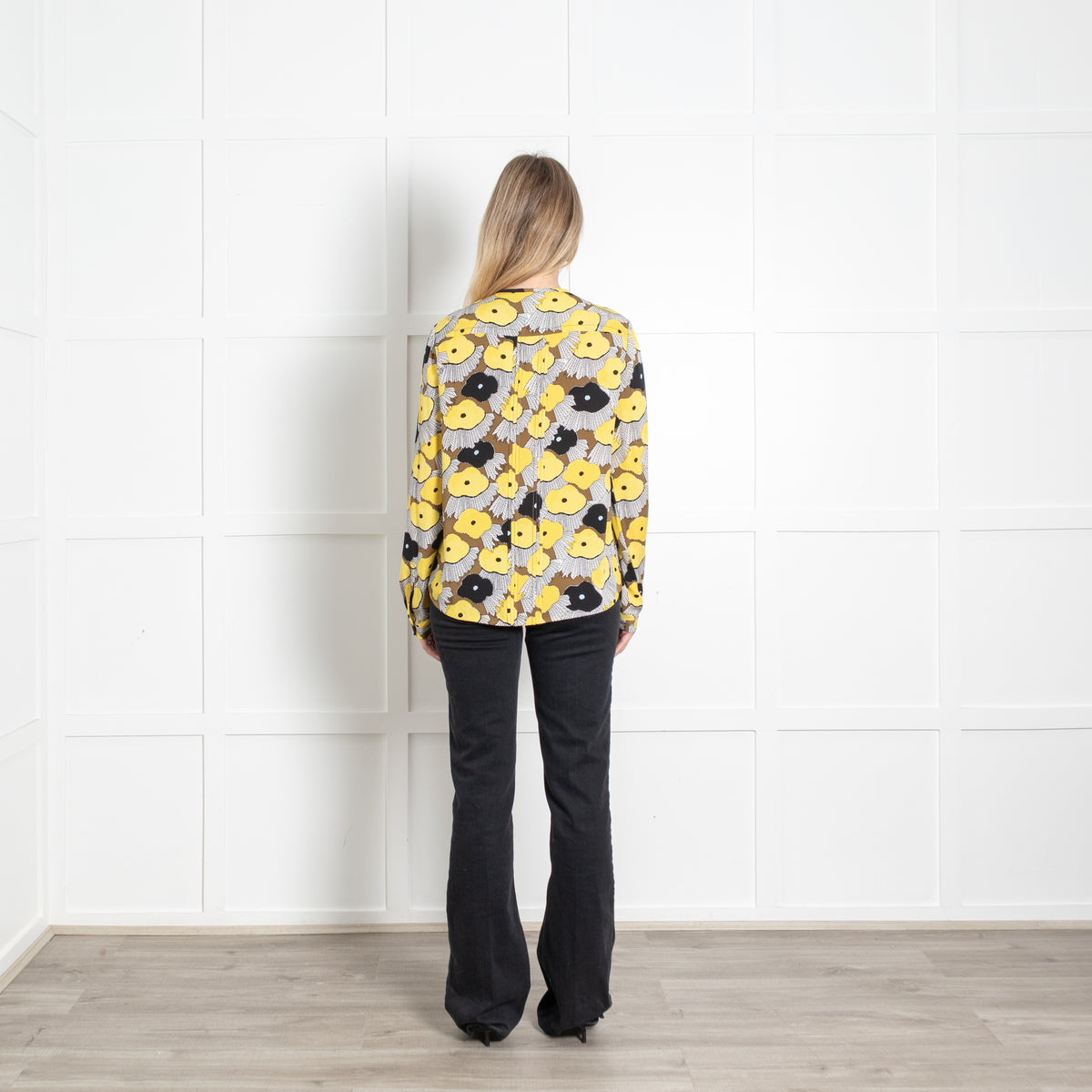 Diane Von Furstenberg Yellow Black Floral Long Sleeve Blouse